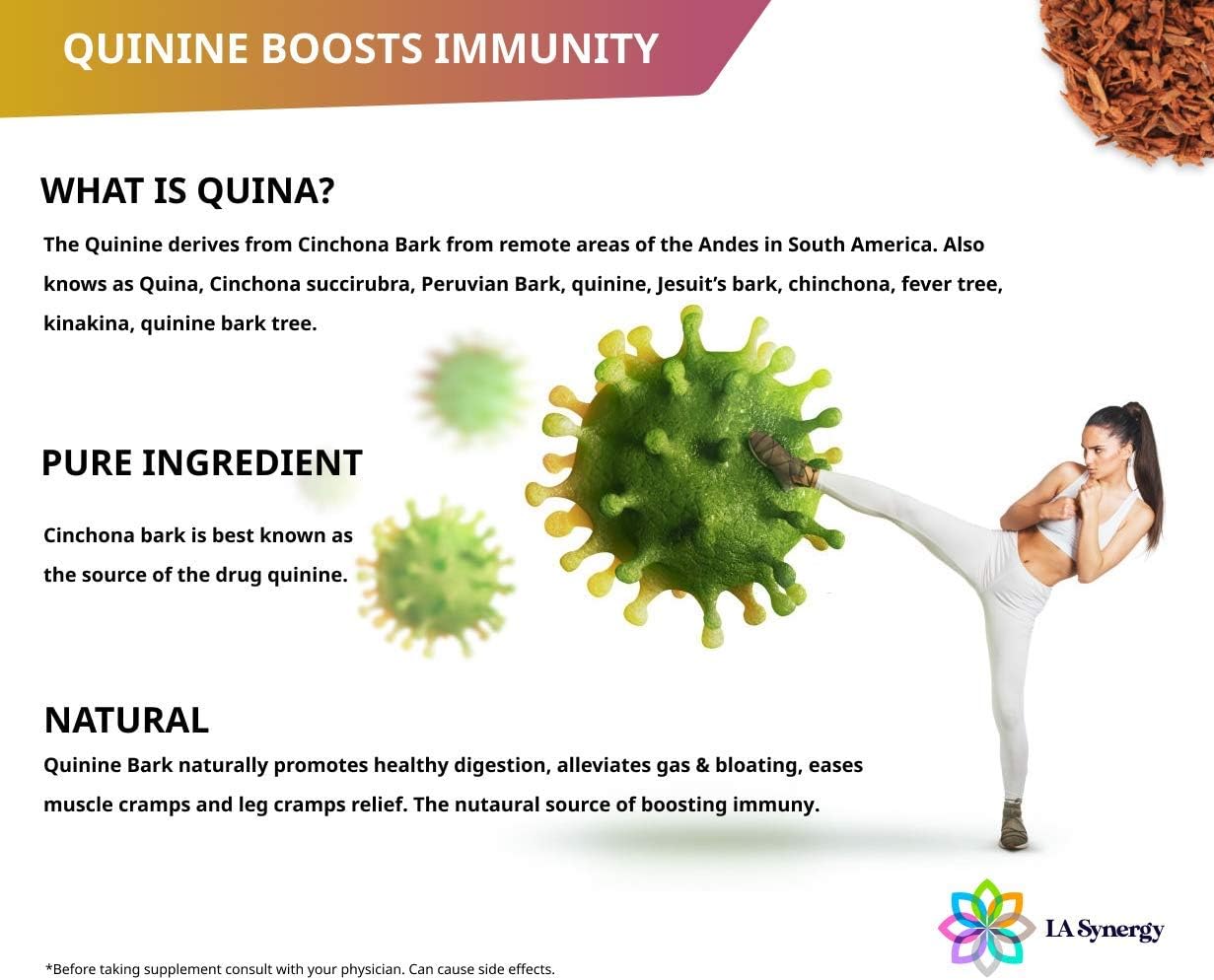 LA Synergy Quinine Quina Capsules 500mg – Cinchona Red Bark Herbal Food Supplement, 100 Capsules - görsel 4