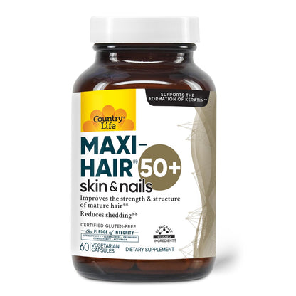 Country Life Maxi-Hair 50+ – Biotin-Based Hair, Skin and Nails Supplement for Men and Women Over 50, 60 Capsules