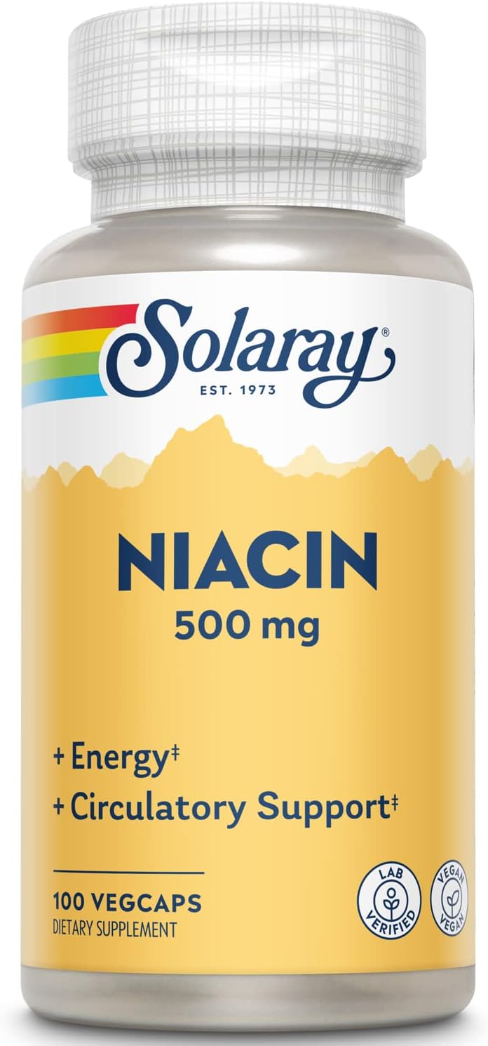 SOLARAY Niacin 500 mg, Vitamin B3 – Skin Health, Nervous System & Energy Support – 100 Capsules - görsel 1
