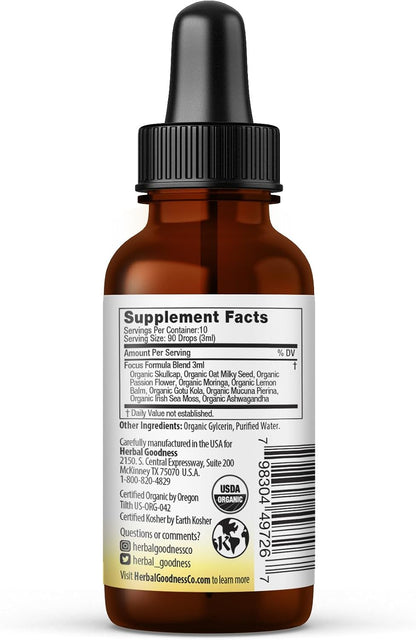 Herbal Goodness Children's Focus Formula Liquid Extract - Ashwagandha & Moringa for Attention and Concentration - 30 ml