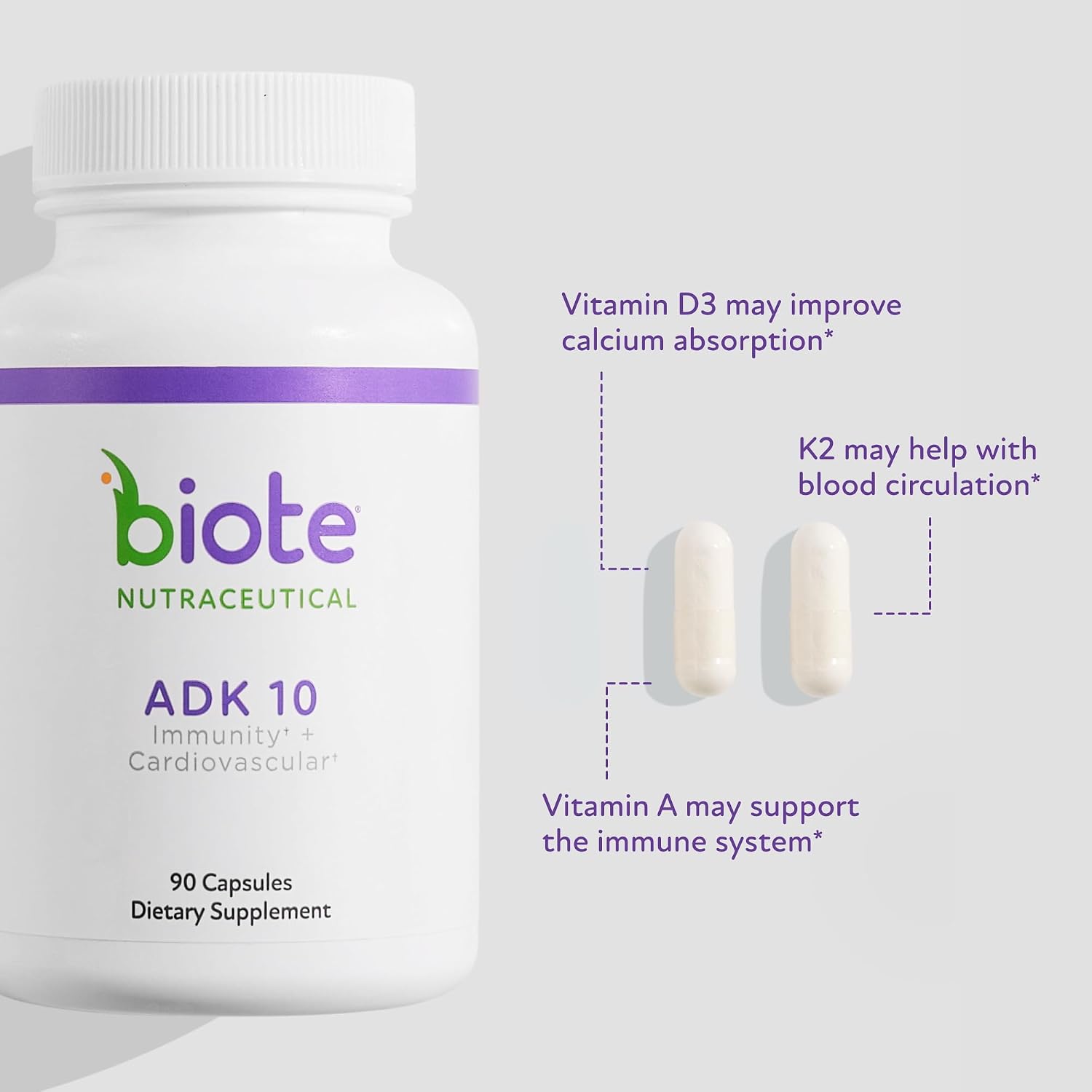 Biote Nutraceuticals ADK 10 – Immune & Bone Support (90 Capsules) - görsel 2