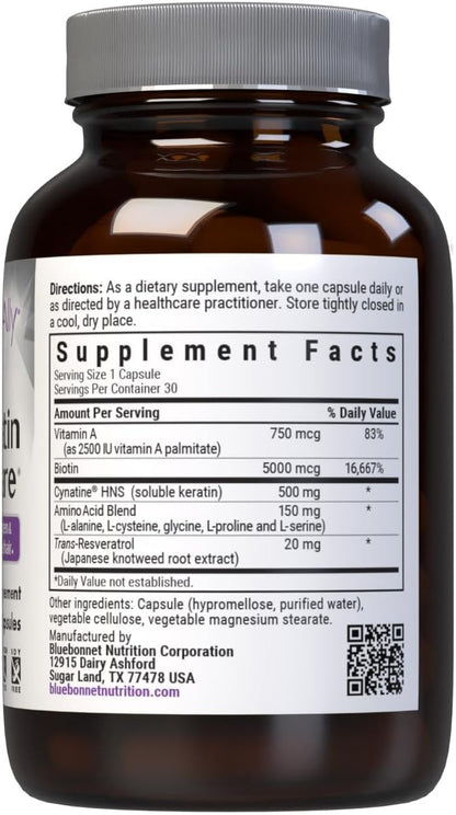 Bluebonnet Nutrition Beautiful Ally Keratin Care - Hair Strength & Revitalisation Supplement, Non-GMO, Gluten-Free, 30 Vegetable Capsules