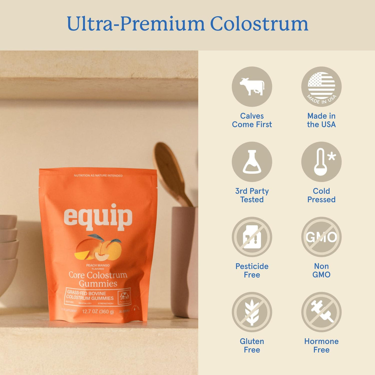 Equip Foods Core Bovine Colostrum Gummies - Peach Mango, 60 Gummies (30 Servings) - görsel 5