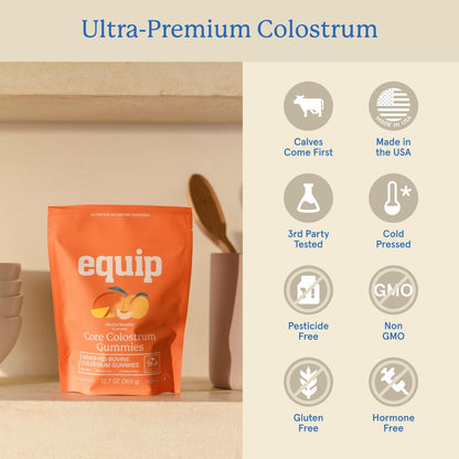 Equip Foods Core Bovine Colostrum Gummies - Peach Mango, 60 Gummies (30 Servings)
