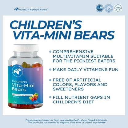 Vita-Mini Bears Children's Multivitamin Gummies – Sugar-Free, Non-GM, 60 Count