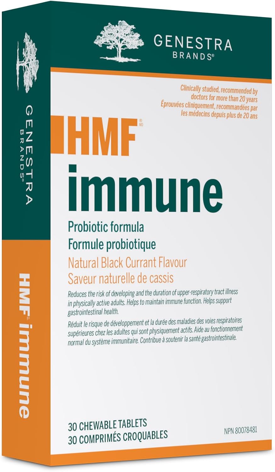 Genestra Brands HMF Immune Probiotic Supplement, 30 Chewable Tablets, Blackcurrant - görsel 1