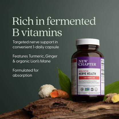 New Chapter Nerve Health Supplement for 3-in-1 Support from Head to Toe - Vitamin B1 Generates Energy for Nerves, Vitamin B6 Enhances Healthy Transmission, Vitamin B12 Builds Insulation, 30 Capsules