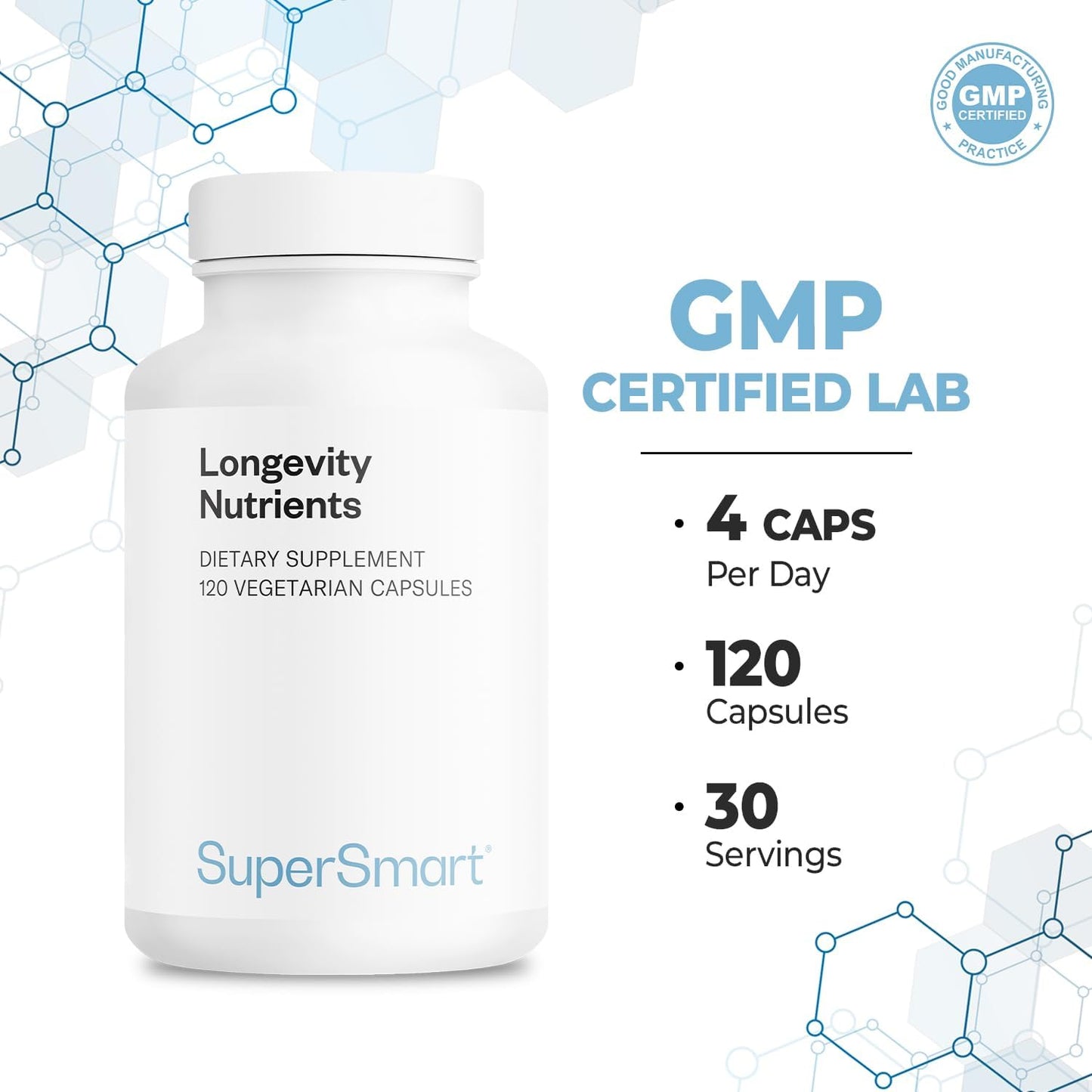 Supersmart Longevity Nutrients with Berberine & L-Theanine - Anti-Ageing Supplement - 120 Capsules - görsel 5