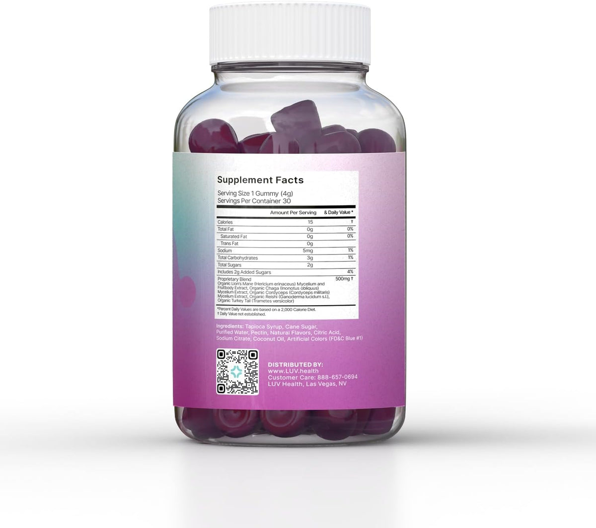 LUV health Mind Gummies – Food Supplement with Organic Mushrooms for Focus, Energy & Immune Support – 30 Gummies - görsel 2