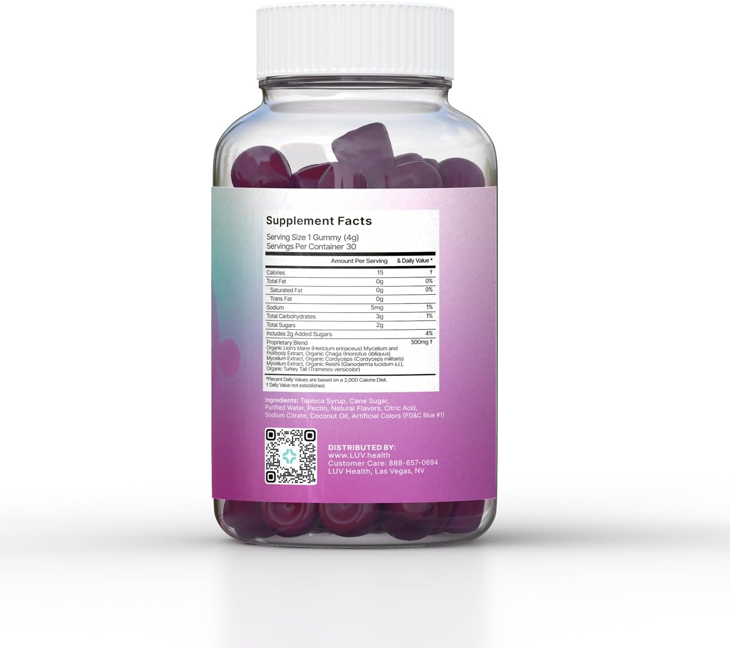 LUV health Mind Gummies – Food Supplement with Organic Mushrooms for Focus, Energy & Immune Support – 30 Gummies - görsel 2