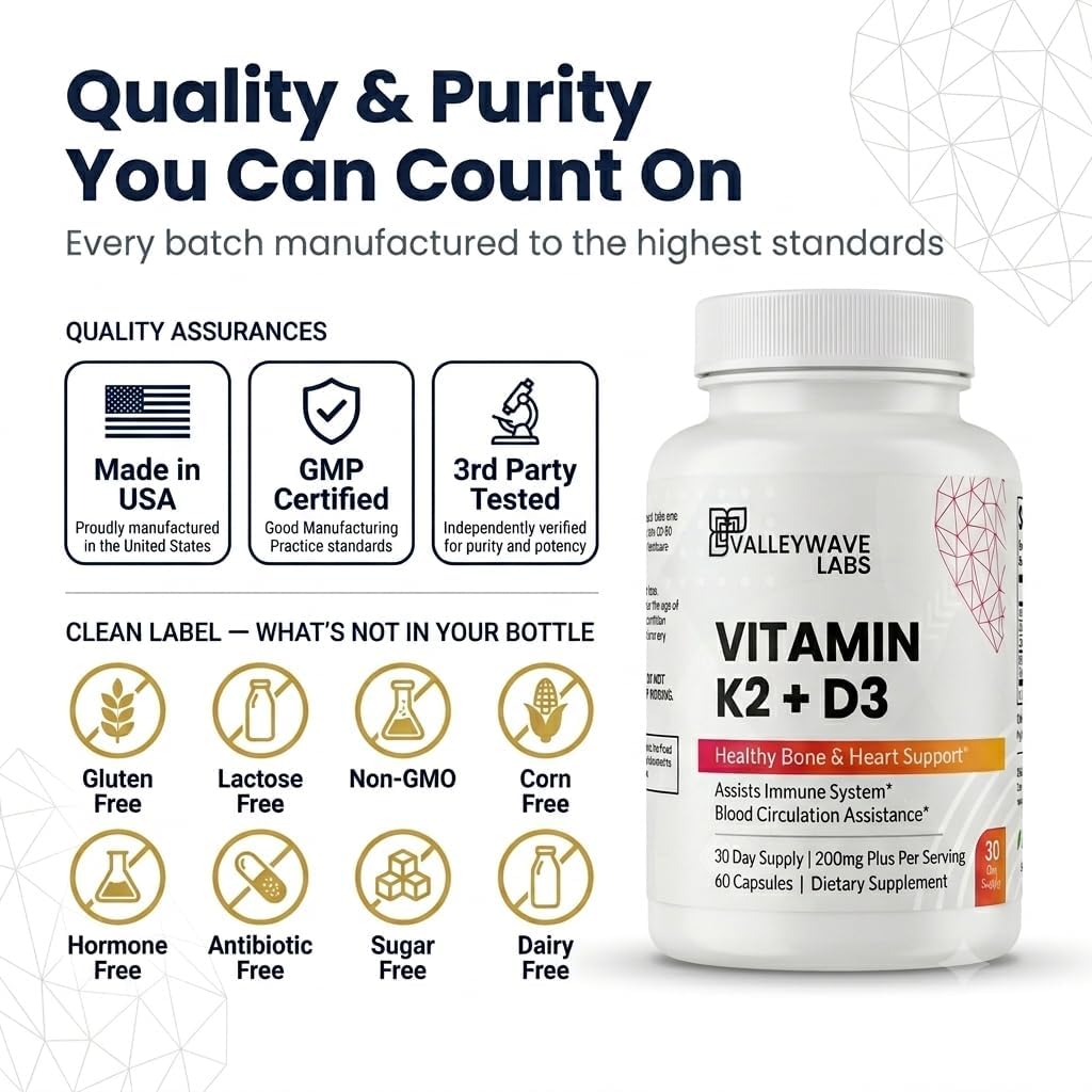 Vitamin D3 K2 Capsules - 2-in-1: Vitamin K2 MK7 100 mcg + Vitamin D3 5000 IU (125 mcg) - Bones, Teeth, Muscles & Immune Health - 60 Capsules - görsel 5