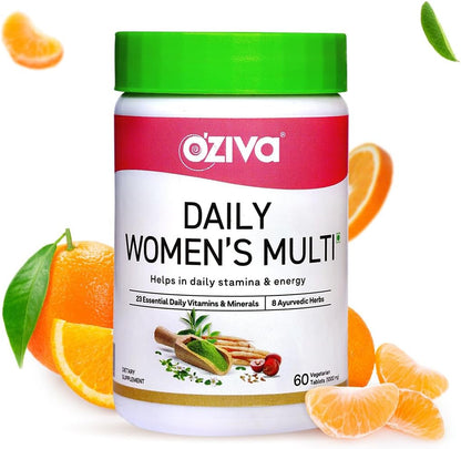 OZIVA Daily Women's Multivitamin – 60 Capsules, Plant-Based with 23 Nutrients & Ayurvedic Herbs