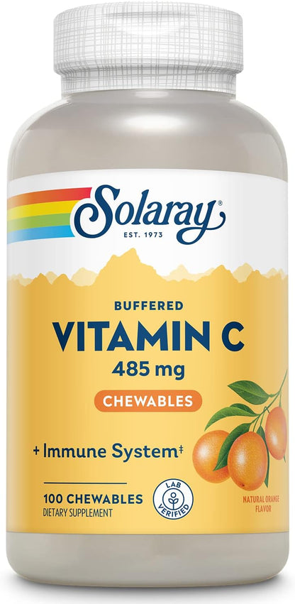 SOLARAY Chewable Vitamin C with Rose Hips and Acerola Cherry - Buffered Vitamin C for Gentle Digestion - 100 Chewable Tablets