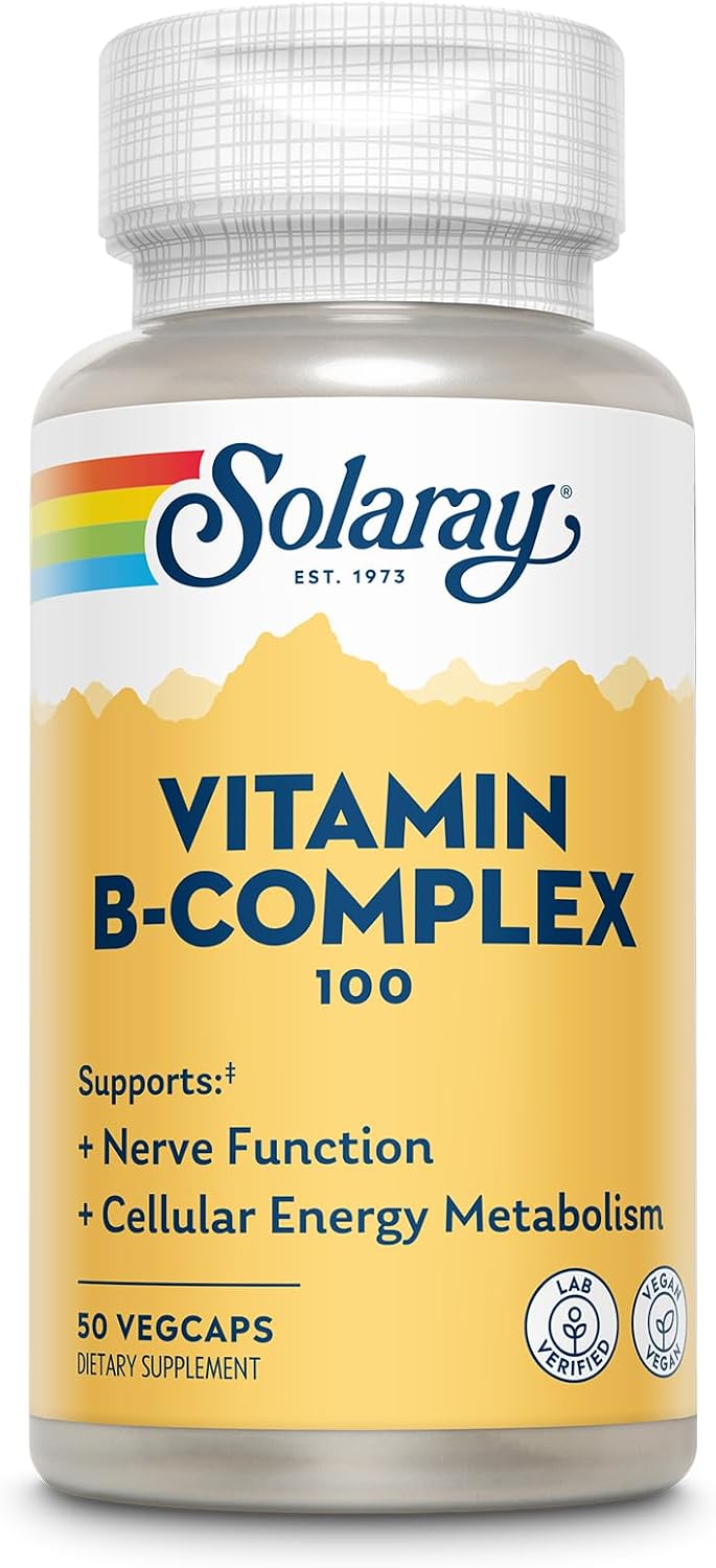 SOLARAY Vitamin B Complex 100mg | All 8 Essential B Vitamins for Energy & Nerve Support | Vegan, 50 Servings - görsel 1