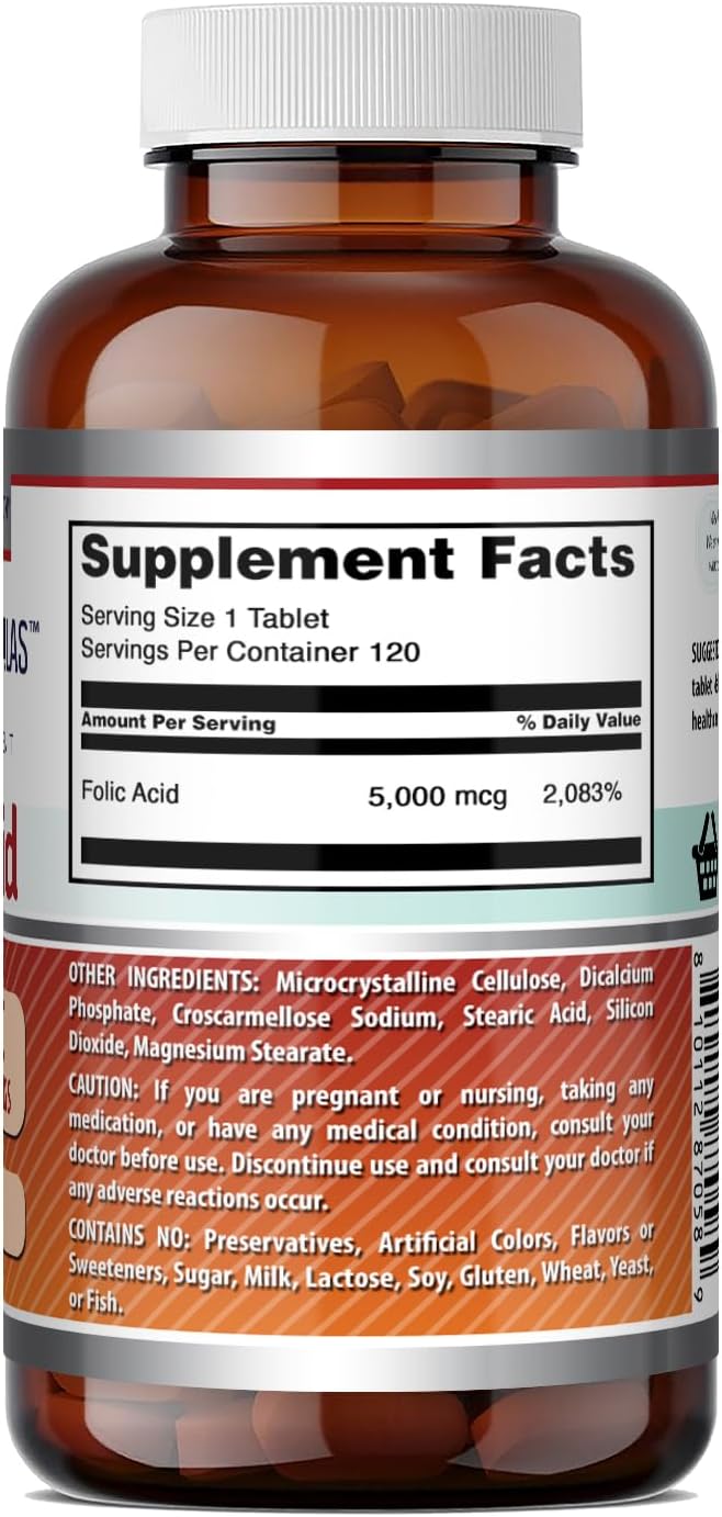 Amazing Formulae Folic Acid 5000 mcg - 120 Tablets - görsel 5