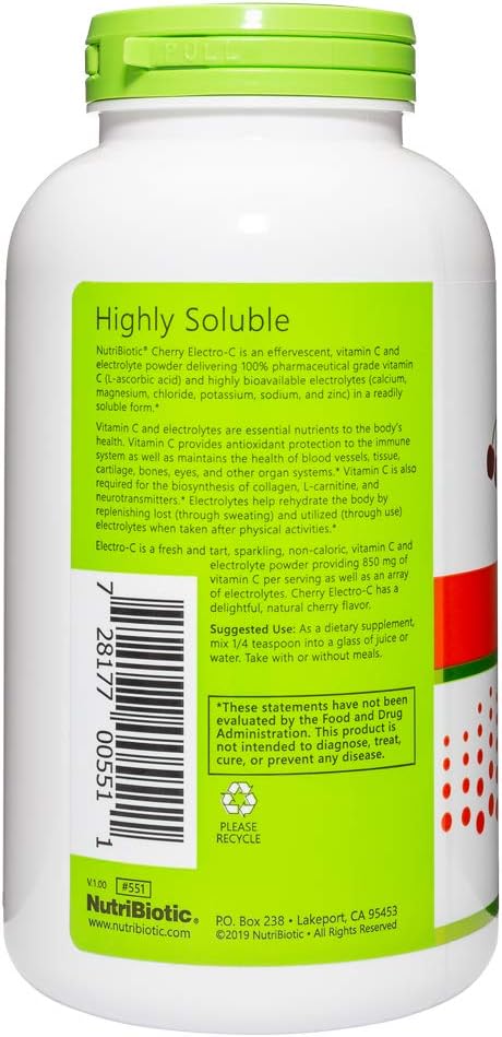 NutriBiotic Cherry Electro-C Vitamin C & Electrolyte Powder, 16 oz - görsel 2