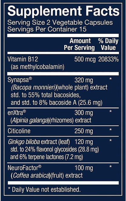Advanced Nootropic Formula - Supports Cognitive Health & Brain Function (30 Vegetarian Capsules)