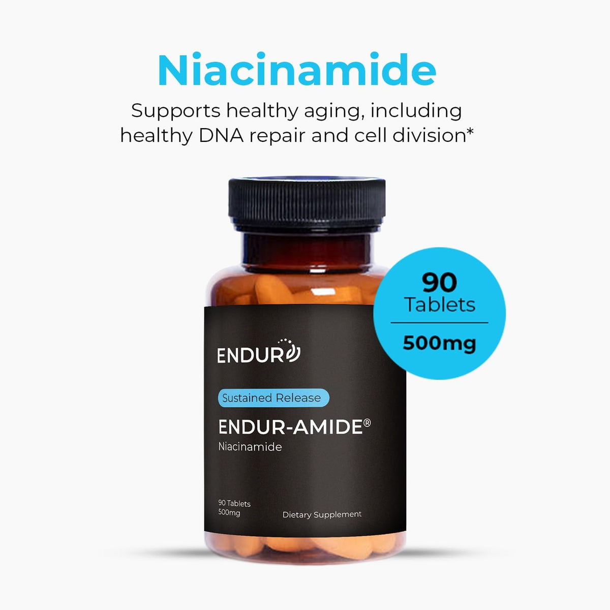 ENDUR-AMIDE Sustained-Release Niacinamide 500mg | Supports Normal Skin & Energy-Yielding Metabolism | Gluten-free (90 Tablets) - görsel 2