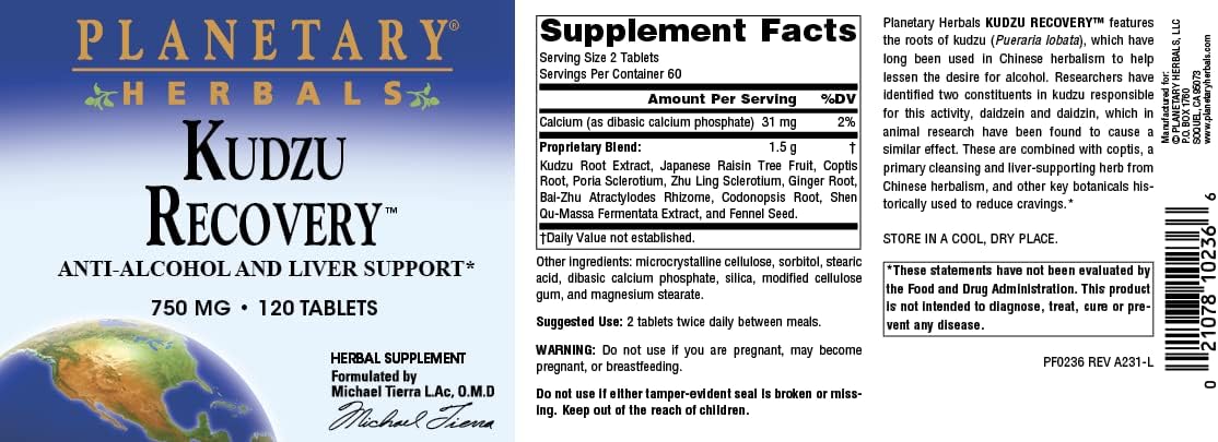 Planetary Herbals Kudzu Recovery 750 mg – Anti-Alcohol and Liver Support – 120 Tablets - görsel 4