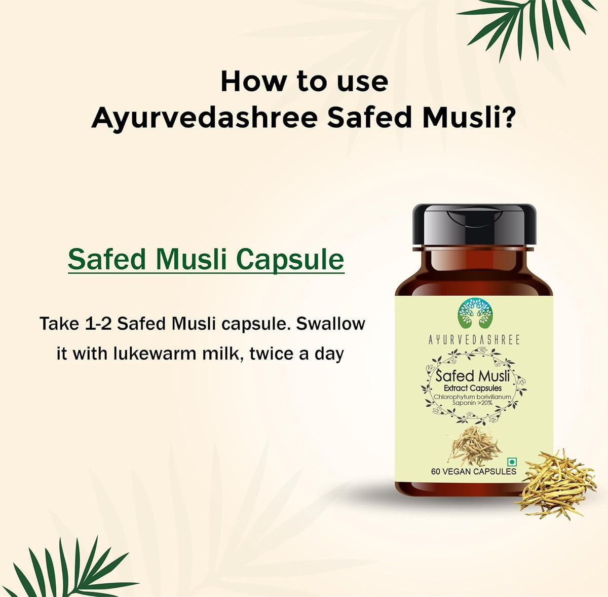 Safed Musli Extract 500mg – 60 Vegetarian Capsules | Chlorophytum Borivillianum | All Natural | 100% Vegan | Gluten-free - görsel 4