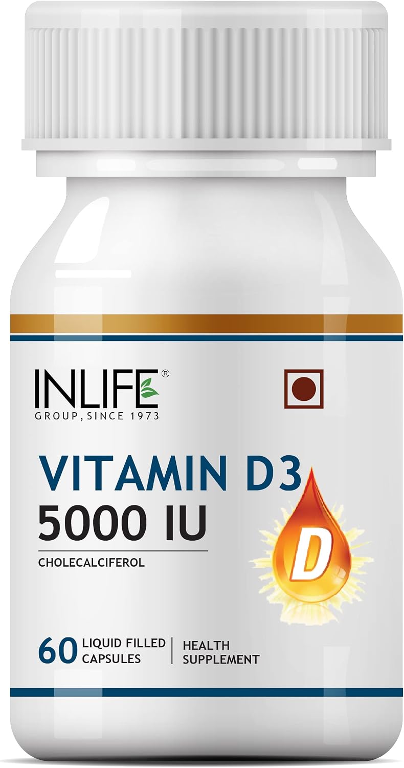 INLIFE Vitamin D3 5000 IU with Extra Virgin Coconut Oil - 60 Softgels - görsel 1
