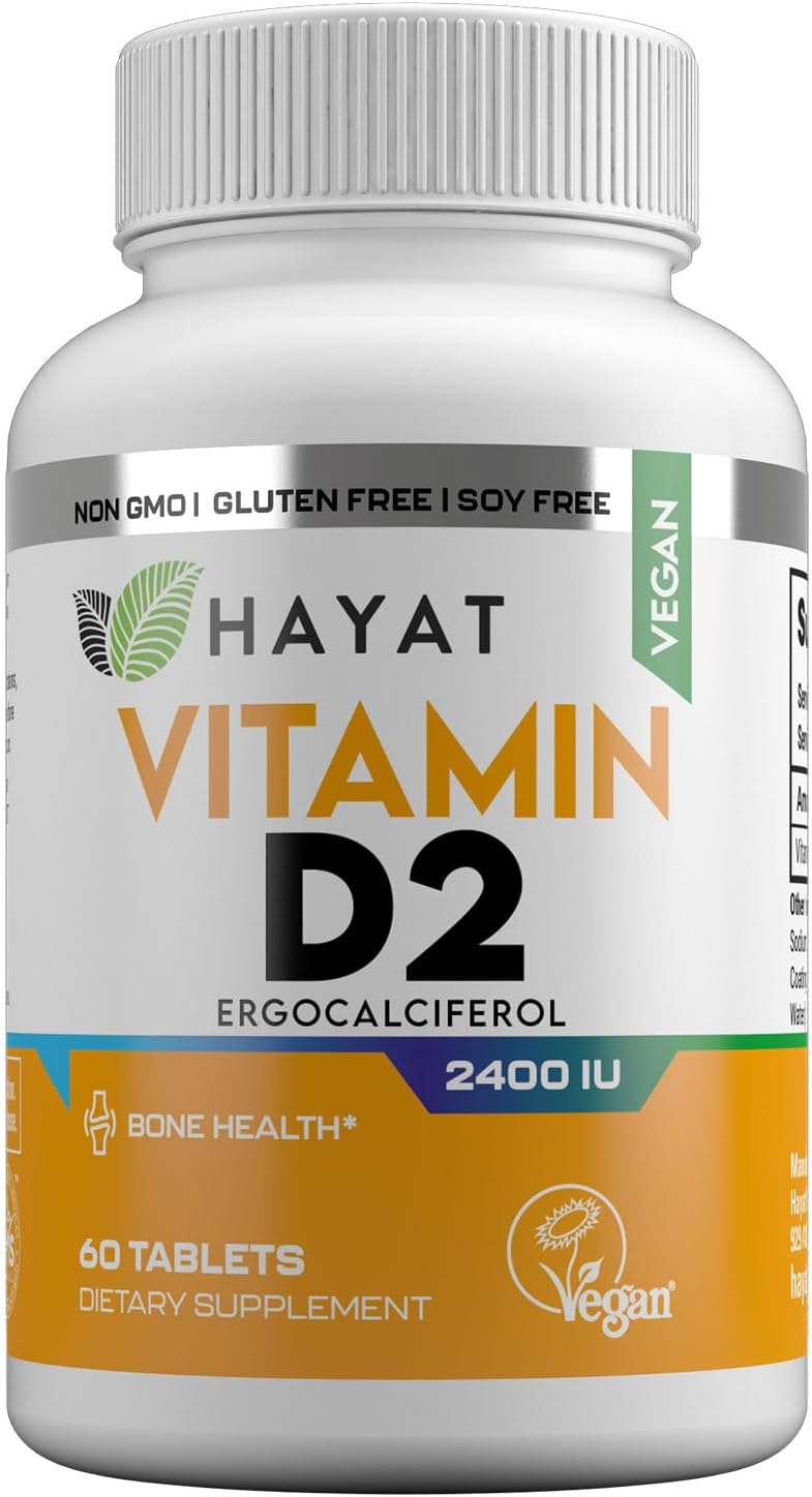 HAYAT Vitamins Vegan Vitamin D2 2400 IU (60 mcg) – 60 Tablets - görsel 1