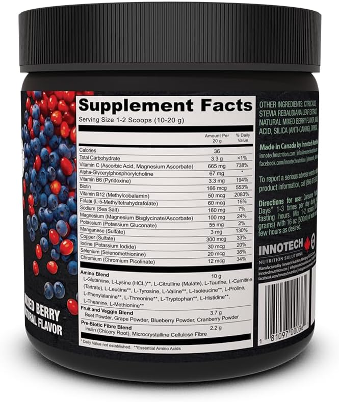 Innotech Nutrition Fasting Days Intermittent Fasting Drink Mix Metabolic & Electrolyte Support 42 Essential Ingredients Mixed Berry 360g - görsel 2