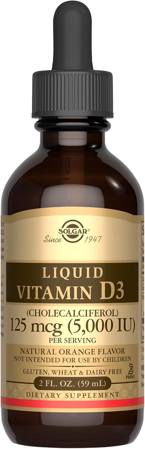 Solgar Liquid Vitamin D3 125 mcg (5,000 IU) – Natural Orange Flavour – 2 fl oz - görsel 1