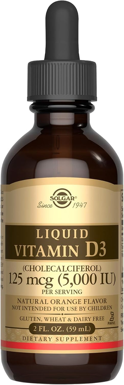 Solgar Liquid Vitamin D3 125 mcg (5,000 IU) – Natural Orange Flavour – 2 fl oz