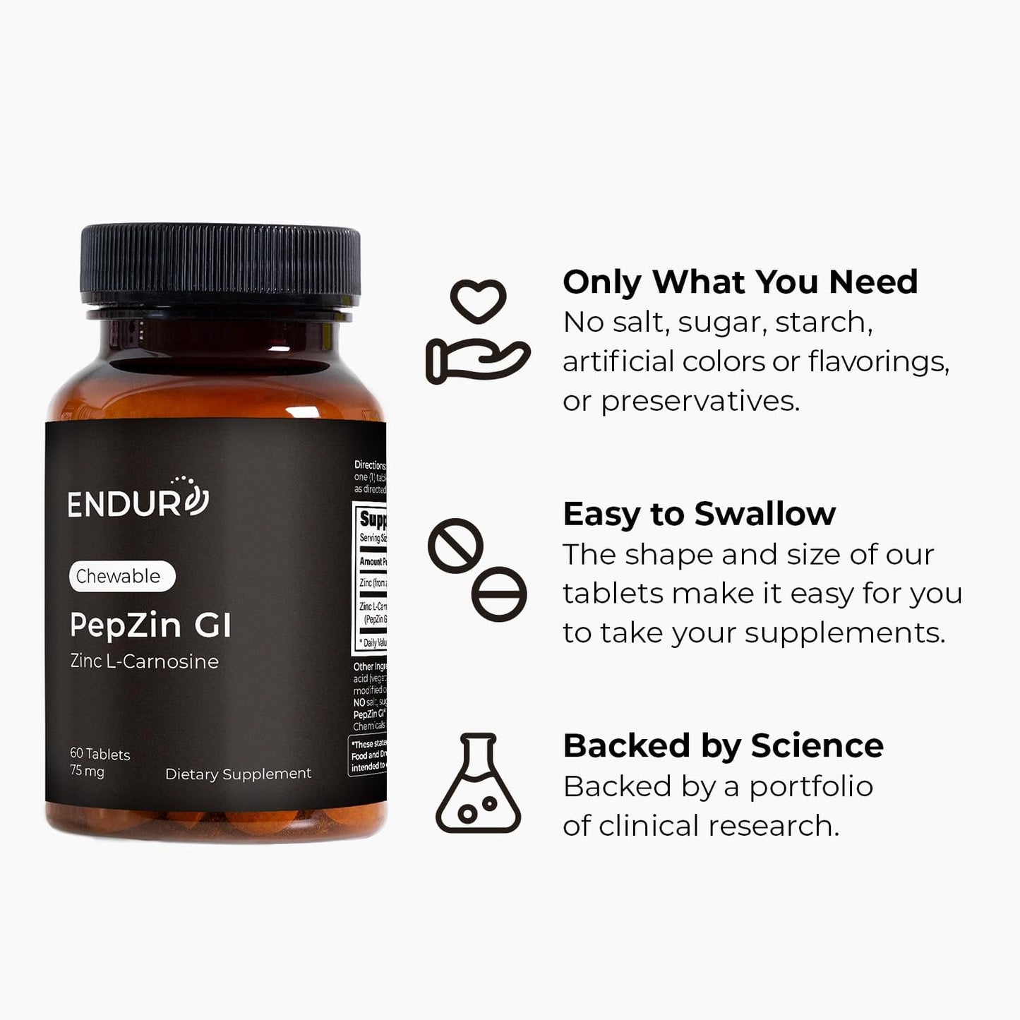 ENDUR PepZinGI - Zinc-Carnosine 75 mg Chewable Tablets (60 Count) - görsel 5