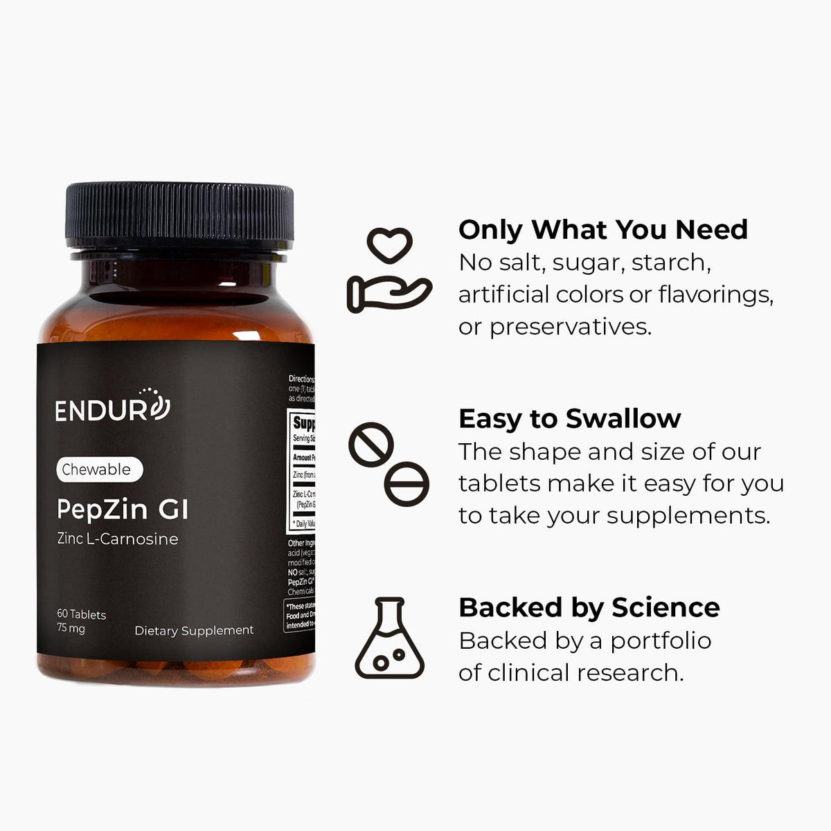 ENDUR PepZinGI - Zinc-Carnosine 75 mg Chewable Tablets (60 Count) - görsel 5