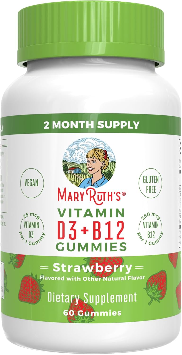 MARYRUTH'S Vitamin D3 + B12 Gummies for Ages 4+ | Bone Health | Immune Support | Energy Metabolism | Cognitive Function | Vegan | GM-Free | Gluten-free | 60 Gummies | 2 Month Supply - görsel 1