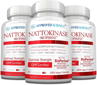 Approved Science Nattokinase - 4,000 FU - 200 mg - Free from Vitamin K2 - Contains BioPerine - One Month Supply - Vegan, Non-GMO - 360 Capsules