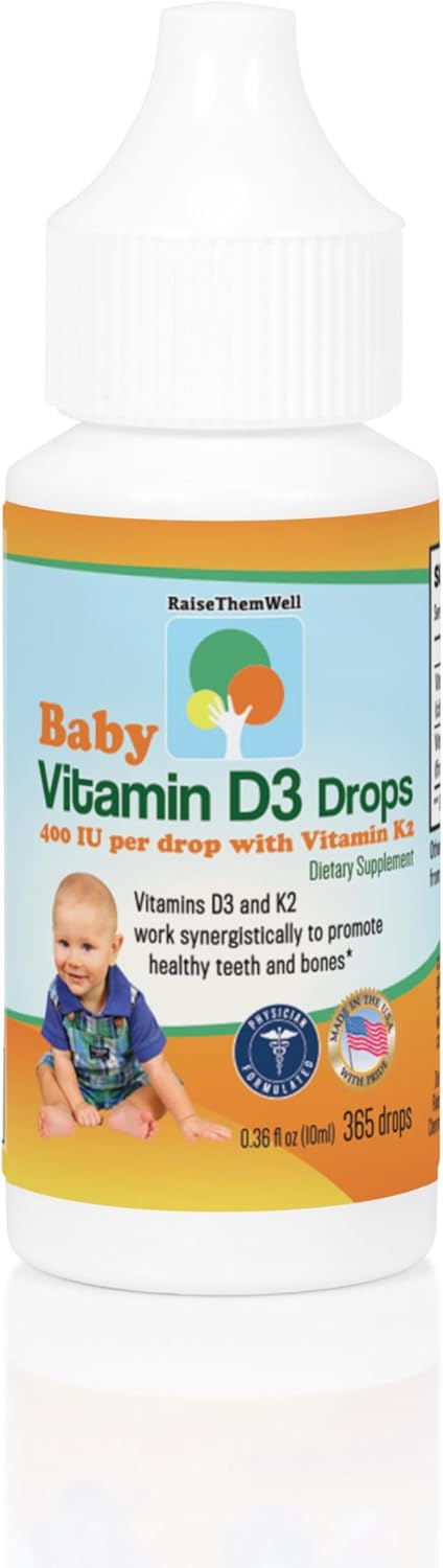 Raise Them Well Vitamin D and K Drops for Bone and Teeth Health, 365 Servings, 10 ml - görsel 1