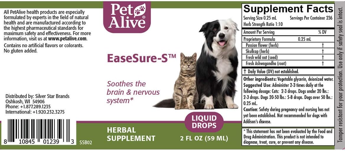 PetAlive EaseSure-S Nervous System Support for Dogs and Cats - Herbal Drops, 118 ml (Pack of 2) - görsel 6