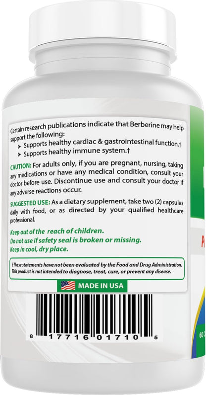 Best Naturals Berberine Plus – 1000mg Berberine HCl, 120mg Vitamin C, 30mg Zinc Gluconate – 60 Capsules