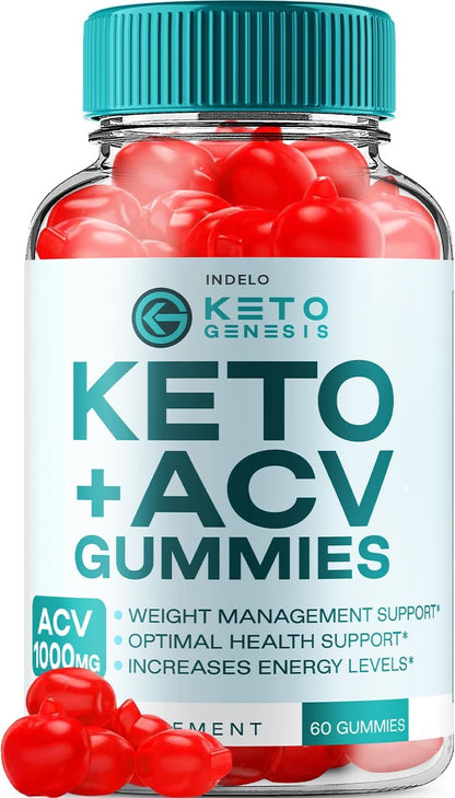 Keto Genesis ACV Gummies - Advanced Gummies 1000mg with Apple Cider Vinegar, Vitamin B12 & B6, Beet Juice & Pomegranate Powder (60 Gummies)
