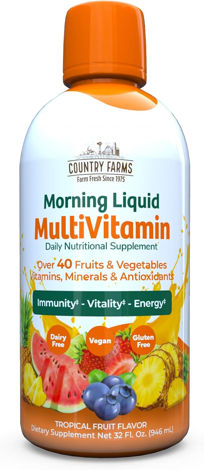 Country Farms Liquid Multivitamin – Vitamins & Minerals for Immune Support and Energy, Herbal Blend, Vegan, Gluten-free, Tropical Fruit Flavour, 946 ml - görsel 1