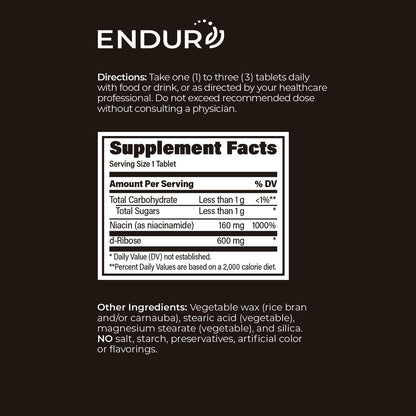 ENDUR-RIAGEV – Ribose + B3 – SR (Sustained Release) NAD+ 600 mg (90 ct)