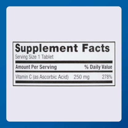 MAJOR Vitamin C 250 mg - Food Supplement - 100 Tablets (1 Pack)