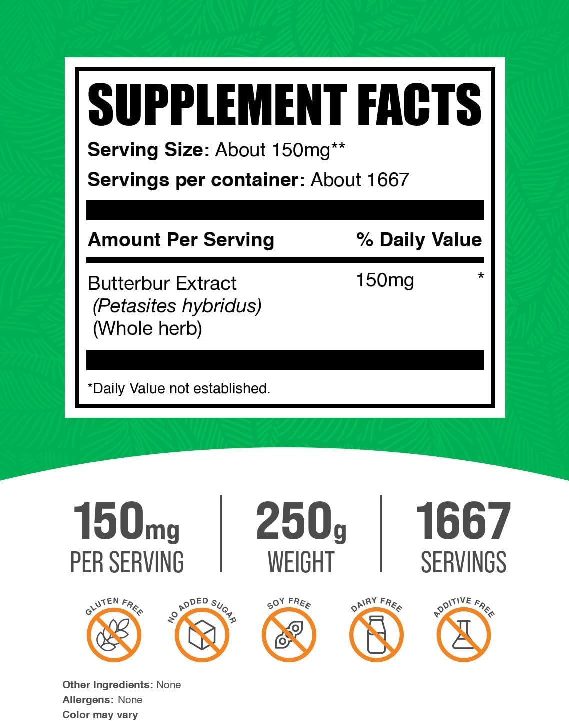 BulkSupplements Butterbur Extract Powder - 250g - 150mg per Serving - görsel 2