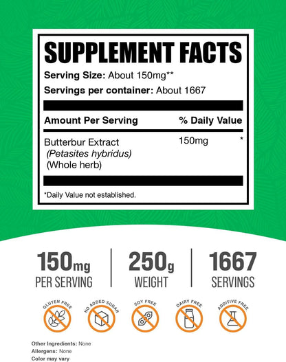 BulkSupplements Butterbur Extract Powder - 250g - 150mg per Serving