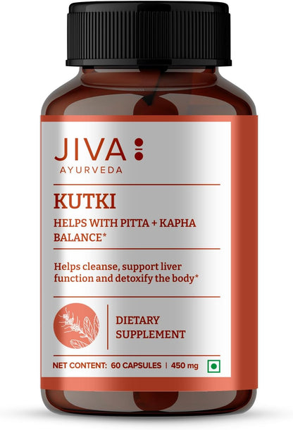 Jiva Ayurveda Kutki Capsules – Traditional Herbal Supplement for Liver Support, Detoxification and Digestive Balance – 100% Ayurvedic Formula – 60 Vegetarian Capsules