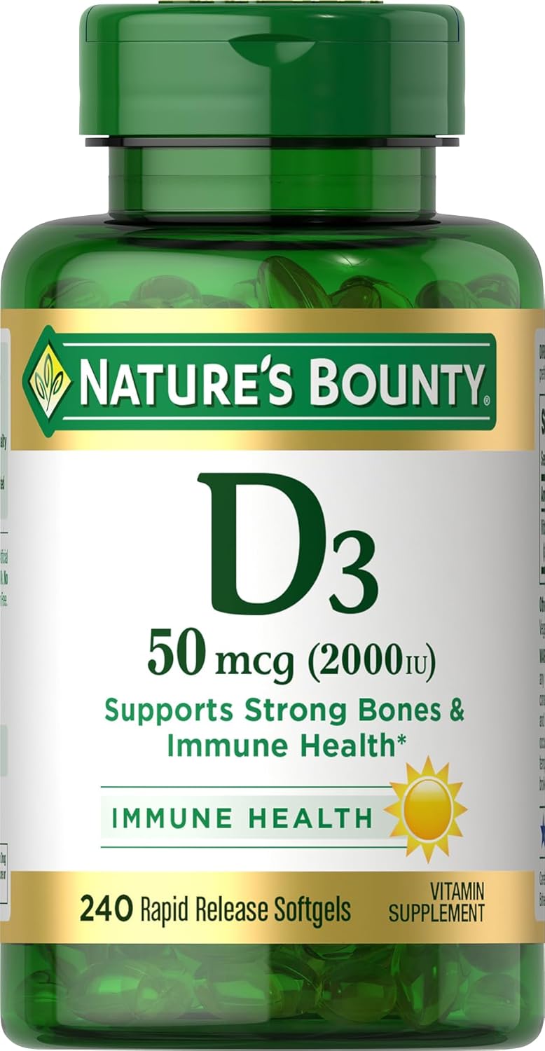 Nature's Bounty Vitamin D3 2000 IU, Immune and Bone Support, 240 Rapid Release Softgels - görsel 1