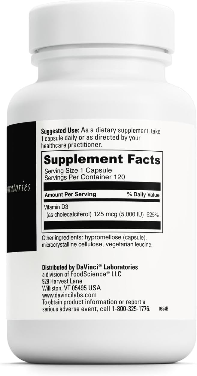 DAVINCI Labs Vitamin D3 5000 IU - Food Supplement for Bone, Immune, and Muscle Health - 120 Capsules - görsel 2