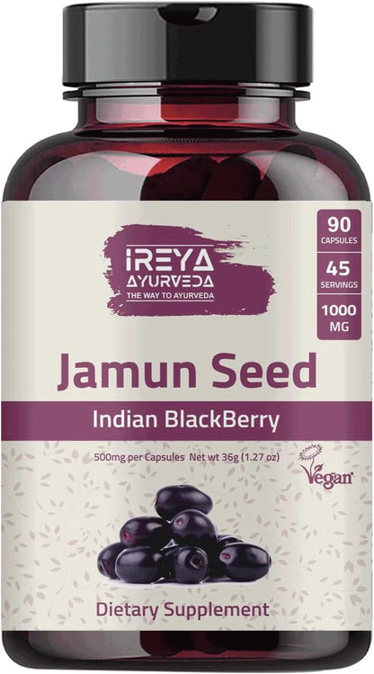 Jamun Seed Capsules – Organic Indian BlackBerry (Eugenia Jambolana) 1000mg – 90 Capsules