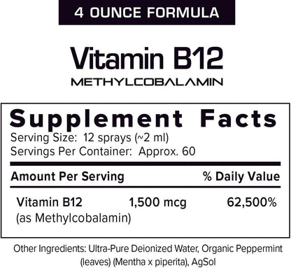 Results RNA - Advanced Cellular Vitamin B12 Methylcobalamin Spray, Supports Heart Health, Good Mood, Energy & Brain Function, Superior Absorption, 118 ml (60 Servings)