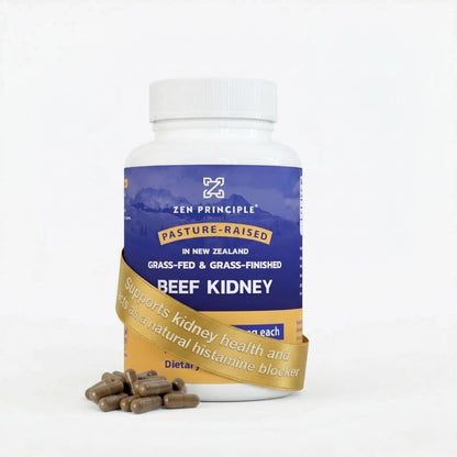 Zen Principle Grass Fed Beef Kidney Supplement – 210 Capsules, 3000 mg, DAO Enzyme for Histamine & Thyroid Function
