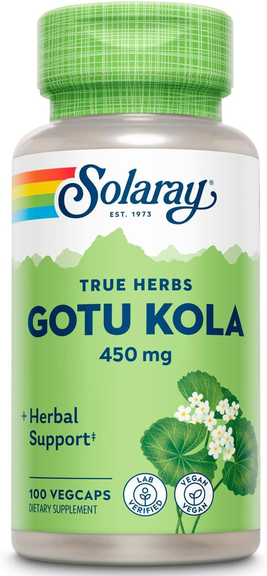 SOLARAY Gotu Kola 450 mg | Circulation Support | Non-GMO & Vegan | 100 Veg Capsules | Pack of 2