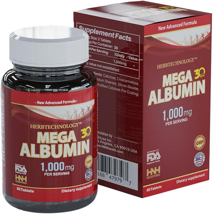 Dr.K&C Mega Albumin Protein Supplement 1000mg, 2 Bottles (60 Tablets Each), Daily Vitality & Wellness Support